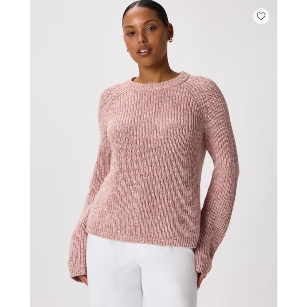 Quince Organic Cotton Fisherman Crew Sweater Small Marled Rose Pink NWOT